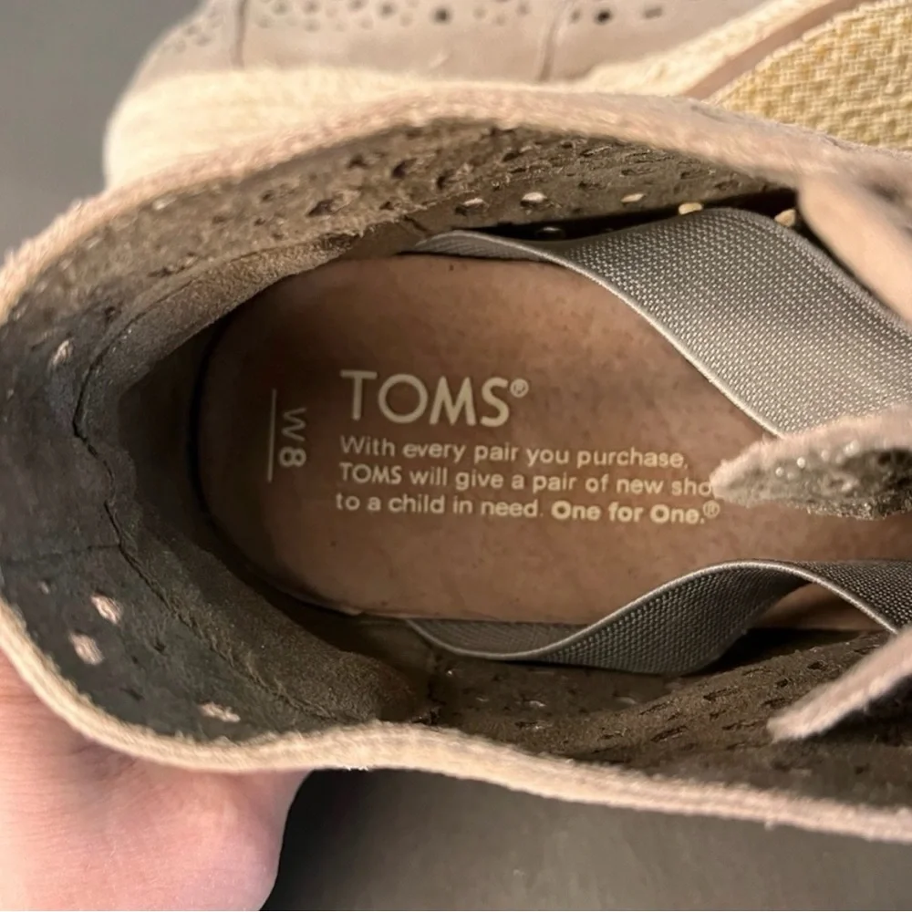 TOMS Taupe Suede Perforated Wedge Booties Size 8 NWT Boho